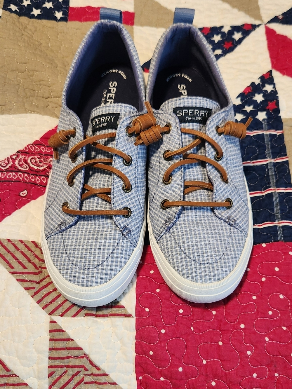 Sperry Blue Check Casual Sneakers with Brown Laces